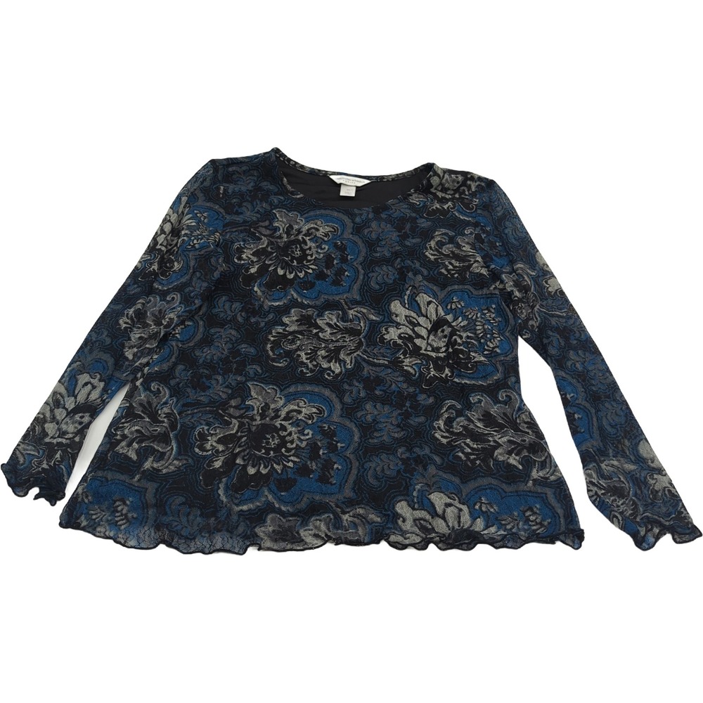 Christopher & Banks Petite Blue Floral Lace Long Sleeve Blouse Top PL